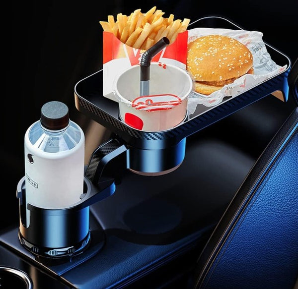 Car Cup Holder Expander Tray 3-in-1 Multifunctional with 360° Rotating Adjustable Base