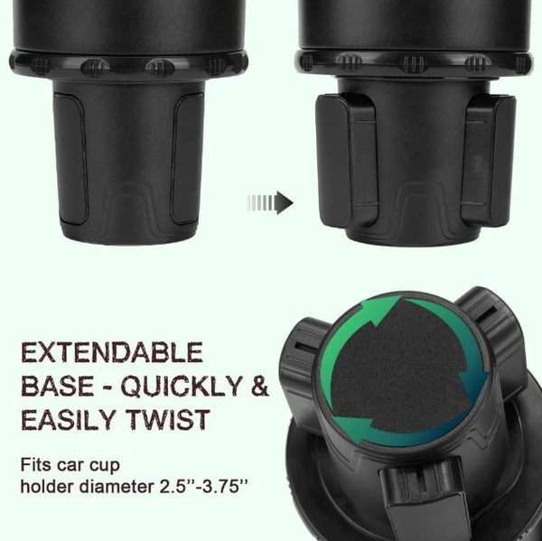 Car Cup Holder Expander Tray 3-in-1 Multifunctional with 360° Rotating Adjustable Base, Fits Standard Cup Holders