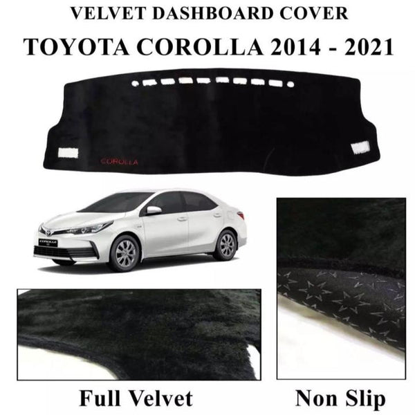 Black velvet dashboard cover for Toyota Corolla 2014-2025 