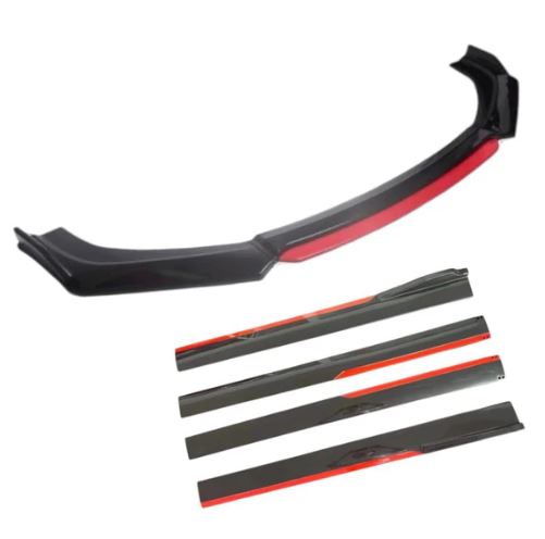 Universal Front Bumper Splitter & Side Skirt ABS Plastic Gloss black Combo