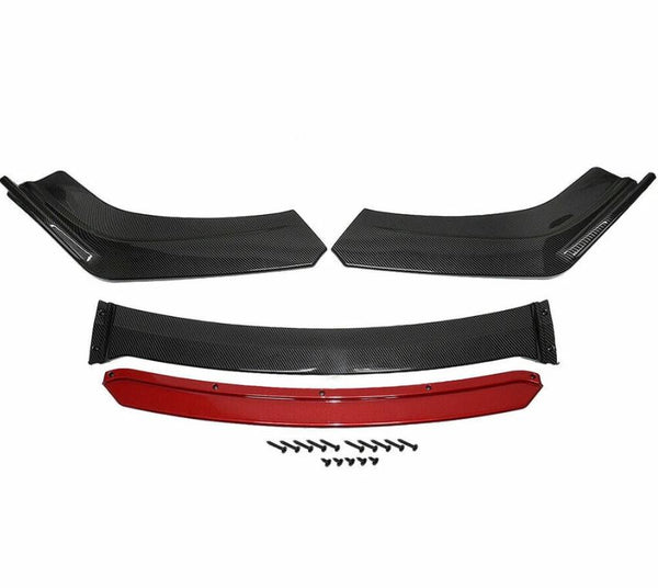 Universal Front Bumper Lip Red Line Splitter Carbon Fiber Design