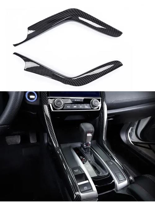 Honda Civic 16-21 Carbon Fiber Central Control Gear Panel Trim - 2 Pcs